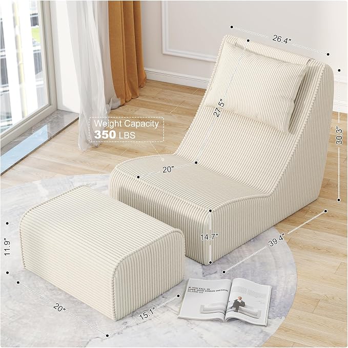 Giant Bean Bag Chair for Adults, Corduroy Chaise Lounge - Image 2
