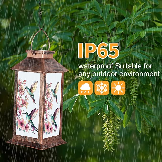 Outdoor Hanging Solar Lantern Waterproof Outside Hummingbird Pattern Landscape - Image 4