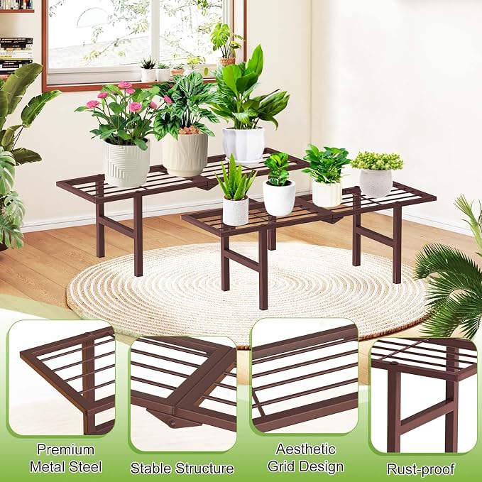 2 Pack Metal Plant Stand Outdoor Indoor, 1 Tier Folding Tiered Flower Plant - Image 6