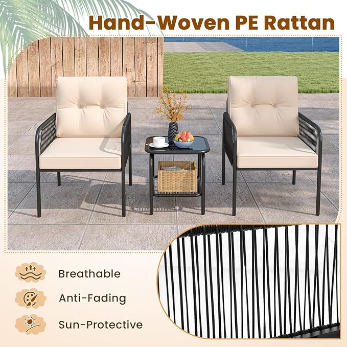Tangkula 3 Pieces Patio Bistro Set, PE Rattan Furniture Set - Image 6