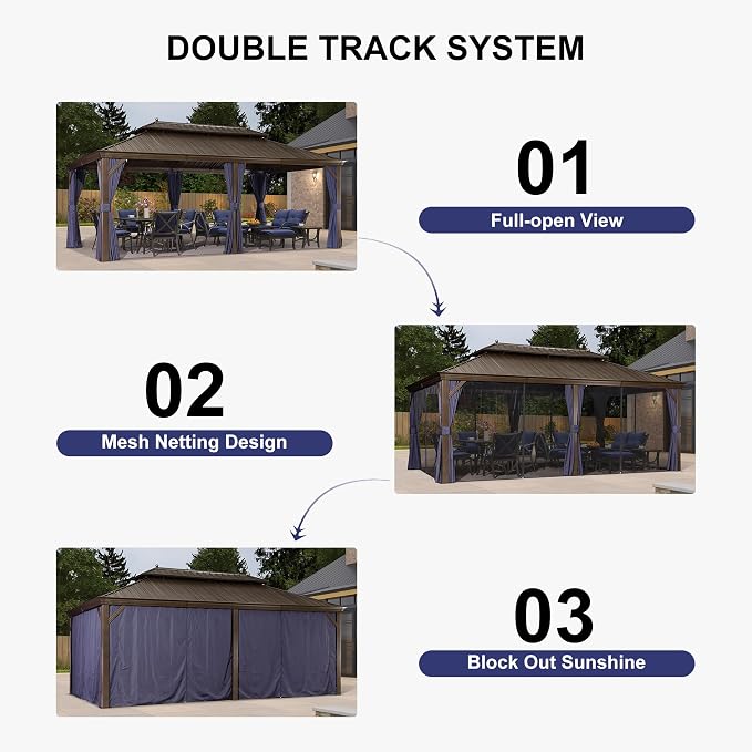 PURPLE LEAF 12' x 20' Hardtop Gazebo Outdoor Metal Roof Sun Shade Tent - Image 8