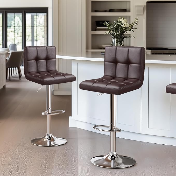 Yaheetech Bar Stools Set of 2, Adjustable PU Leather Swivel Barstools, Modern - Image 5