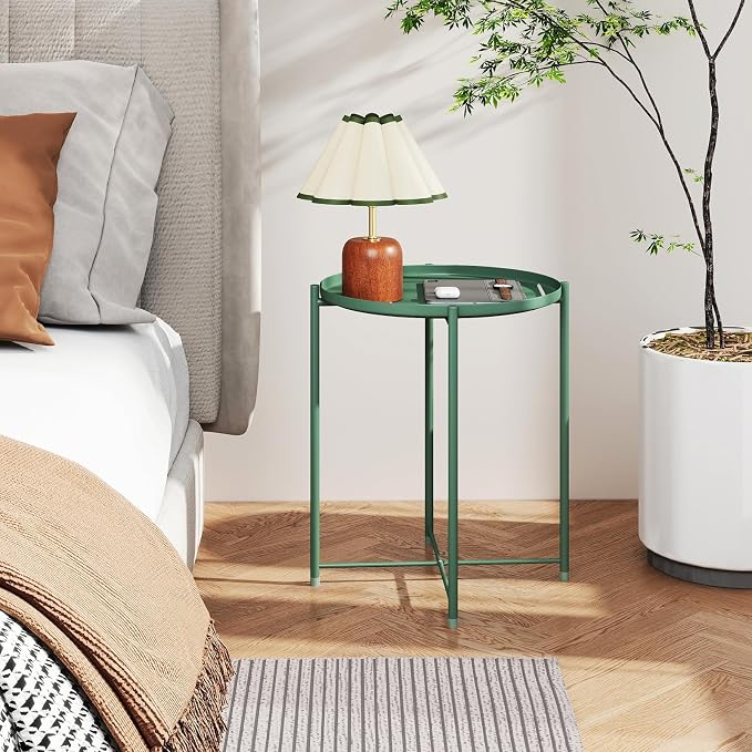 HollyHOME Round Metal Side Table, Outdoor Small Folding Accent Stand - Image 5