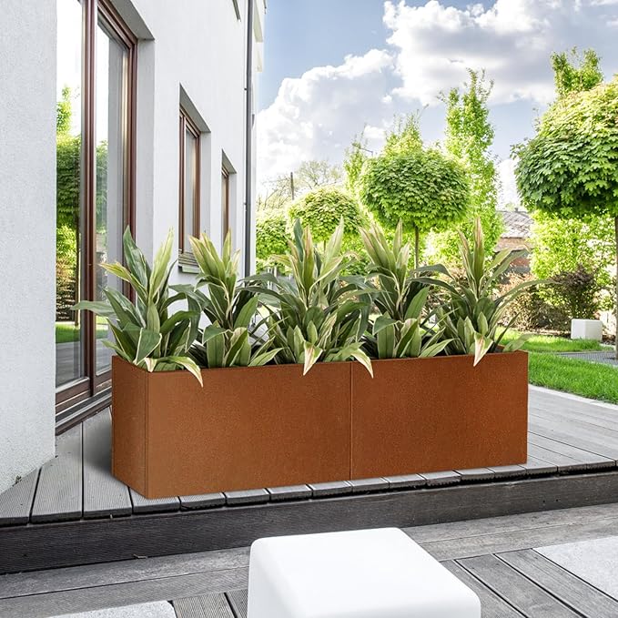 Corten Steel Corner Metal Planter Box L32 x W12 x D16 Garden Steel Planter Pot - Image 7