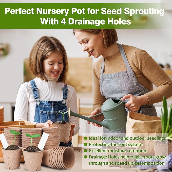 Peat Pots, 60 Pack Plant Starter Round Nursery Pot - Image 4