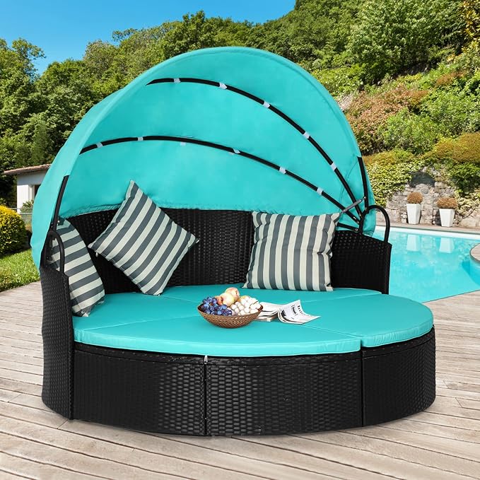 Outdoor Round Daybed Wicker Outdoor Furniture Patio Furniture - Image 6