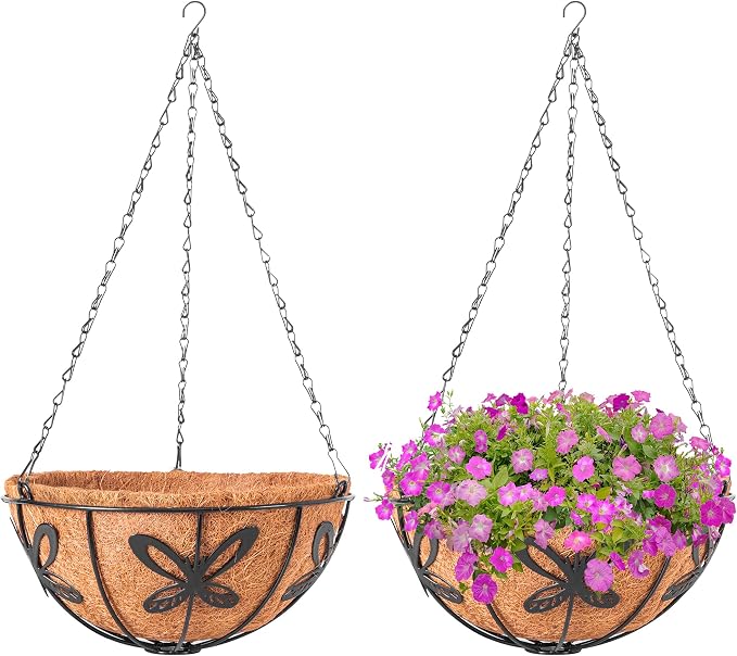 Hanging Baskets Planter for Plants, 2 Pack 12 Inch Round Metal Wire Hanging by ARVINKEY