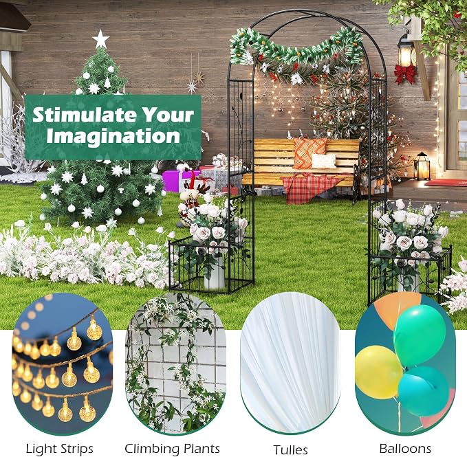 IRONMAX Garden Arch with Planter Boxes, Outdoor Wedding Archway Pergola - Image 7