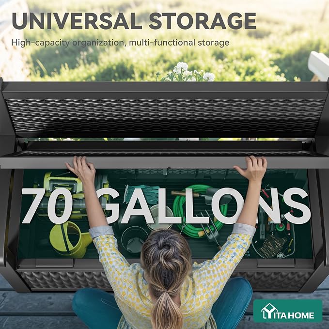 YITAHOME 70 Gallon Storage Bench Deck Box, Lockable Patio Bench, Waterproof - Image 2