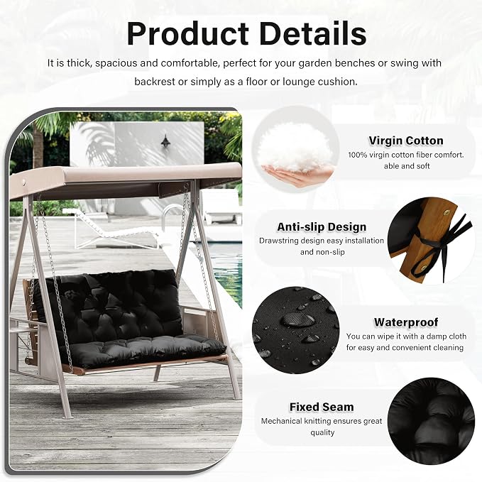 Porch Swing Cushion with Backrest, Waterproof Bench Cushion - Image 3