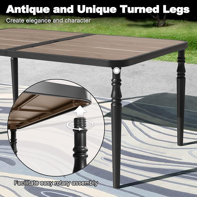 NUU GARDEN Patio Dining Table for 6, 61” x 37” Large Rectangle Metal Table - Image 8