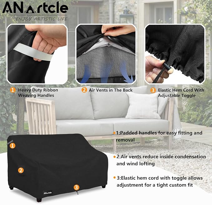 2-Seater Patio Loveseat Cover, 58W x 32.5D x 31H Inches Outdoor Couch Cover - Image 4