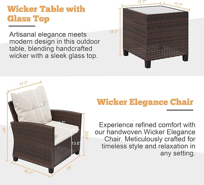 Shintenchi 3 Pieces Patio Furniture Set 3 Pieces PE Rattan Wicker Chairs - Image 3