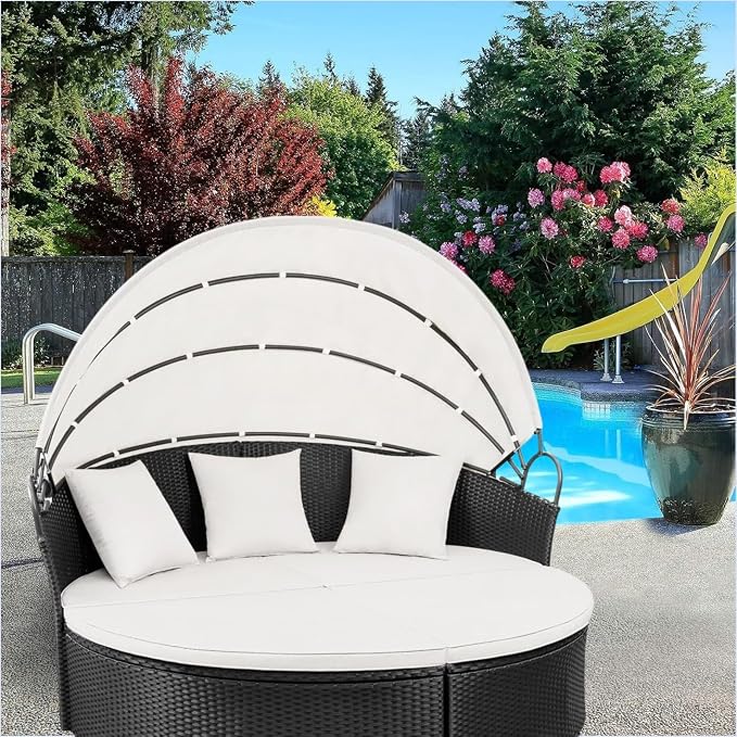 Outdoor Round Daybed Cushion Cover, Replacement Patio 66" Sun Bed 4 in 1 - Image 6