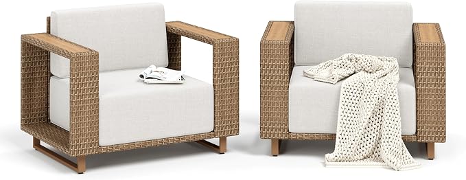 2 Pieces Patio Furniture Set, Outdoor Rattan Wicker Armchairs - Image 8
