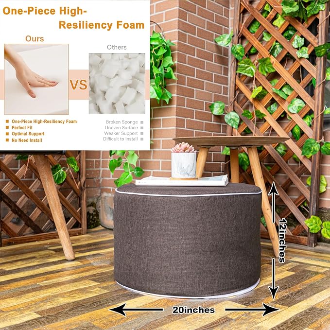 Asuprui Outdoor Indoor Foam Stuffed Ottoman Waterproof Round Ottoman Footrest - Image 2