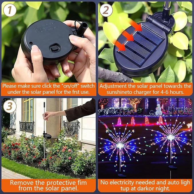 4 Pack Solar Firework Lights 200 LED Create Magical Nights, Waterproof - Image 6
