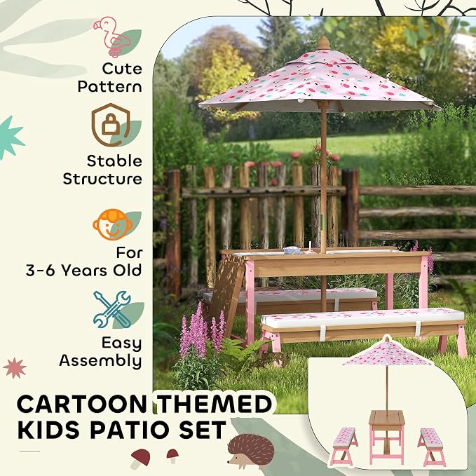 Qaba Kids Picnic Table, Wooden Table and Bench Set - Image 8