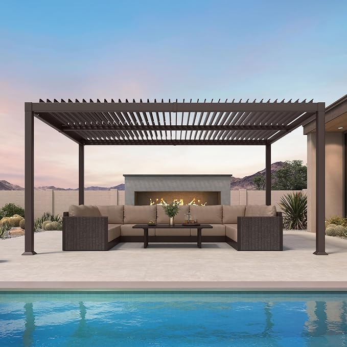 PURPLE LEAF 11' x 15' Louvered Pergola Outdoor Adjustable Louvre Shade Modern - Image 2