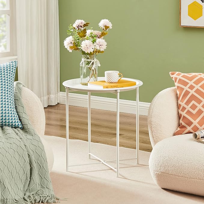 VECELO Side/End Table, Folding Round Metal Anti-Rust and Waterproof Outdoor or - Image 7