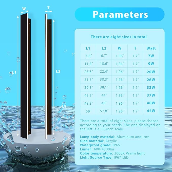 Outdoor Wall Light LED Long Wall Sconce 23.63in Ip65 Waterproof Black Modern - Image 7
