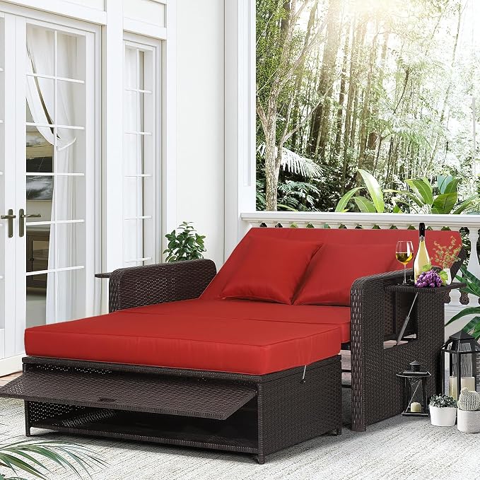 LDAILY Moccha Outdoor Daybed, Wicker Loveseat Sofa Set by LDAILY