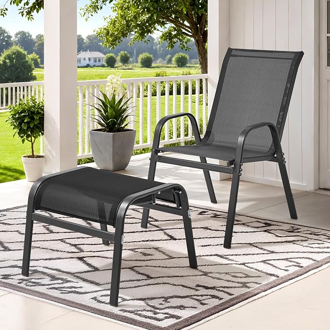 ONBRILL Outdoor Ottoman Foot Rest Set of 2, Textilene Fabric Outdoor Footstool - Image 2