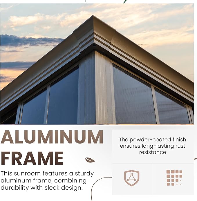 EROMMY 12' X 14' Hardtop Sunroom, Galvanized Steel Double Roof Gazebo Solarium - Image 7