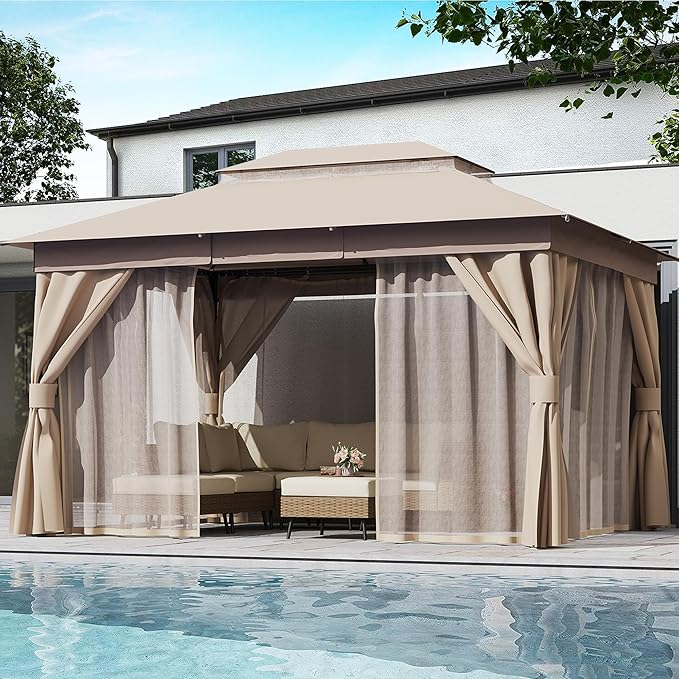 LAUSAINT HOME Semi-Permanent Outdoor Patio Gazebo 10'x13', Heavy Duty Party by LAUSAINTHOME