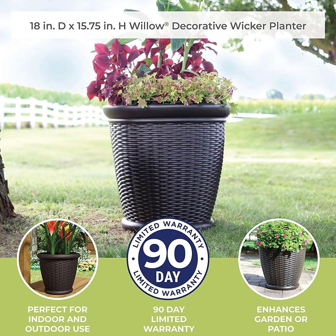 Suncast 3 Pack Wicker Planter w/Drillable Drain Holes, Decorative - Image 7