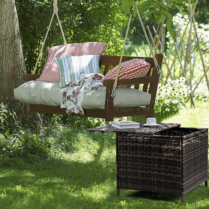 VINGLI Outdoor Side Table with Storage, 27-Gallon Patio Deck Box Outdoor Wicker - Image 6