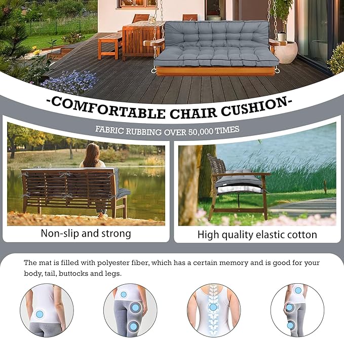 Outside Benches Cushion with Backrest, Thicken Waterproof Swing Cushions 2/3 - Image 2