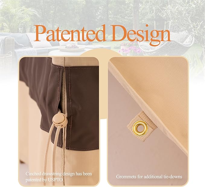 WJ-X3 Beige & Coffee Patio Sofa Cover, 87W x 42D x 35H Inches - Image 5