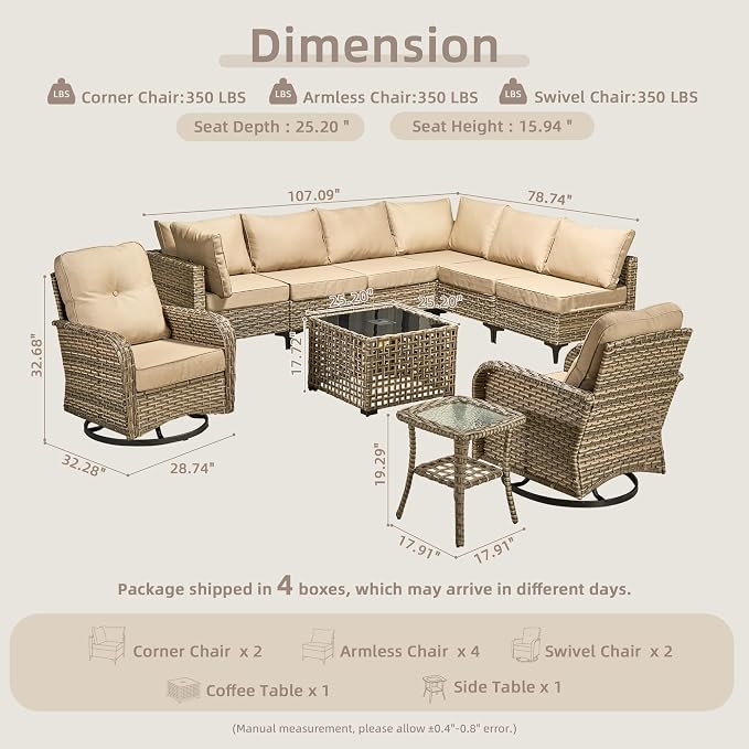 Outdoor Sectional Patio Furniture Set, 10 Pieces Wicker Conversation Sets L - Image 8