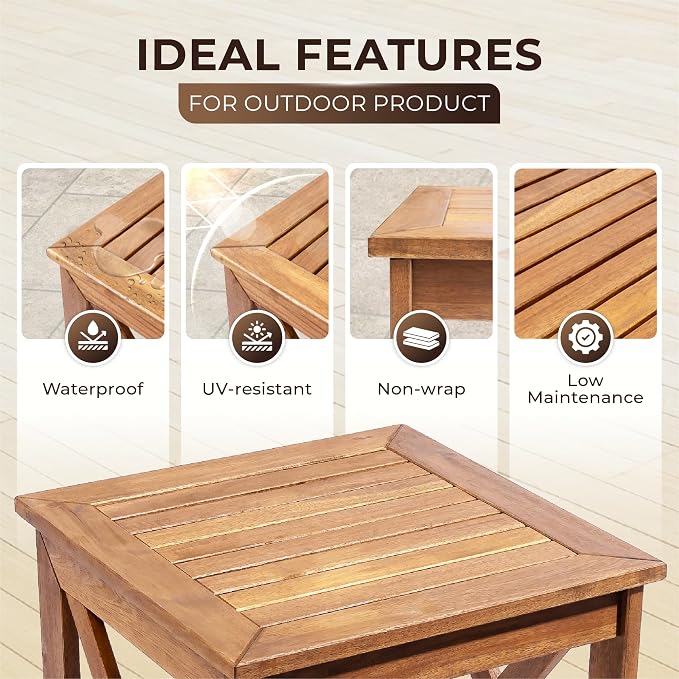 100% Acacia Wood Small Table, Outdoor Side Table - Image 8