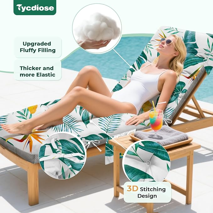 Outdoor Chaise Lounge Chair Cushion, Non-Slip Patio Lounge Chair Cushions - Image 2