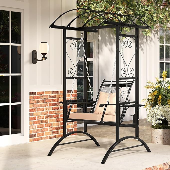 Tangkula Porch Swing with Stand, Outdoor Patio Swing with Heavy-Duty Metal Frame - Image 9