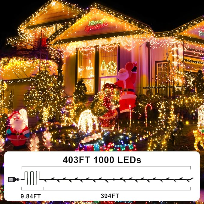 KNONEW 403ft 1000 LED Christmas Lights Color Changing String Lights Outdoor - Image 8