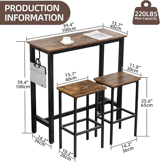 Finnhomy Bar Table Set, 39.3" Pub Table High Top Table, Rectangular Bar Height - Image 5