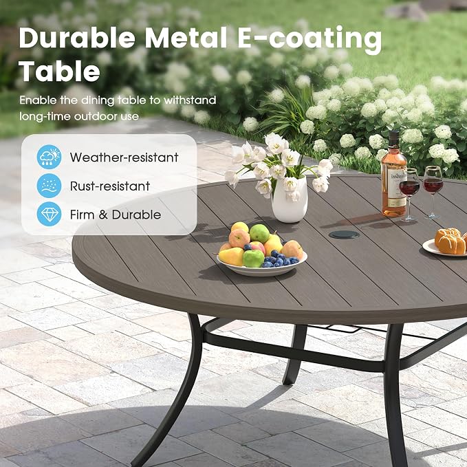 Patio Dining Table for 8-10, Round Metal Outdoor Table - Image 3