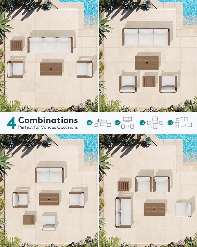 SERWALL HDPE Patio Furniture Set, 7-piece Outdoor Sectional Sofa Set, All - Image 8
