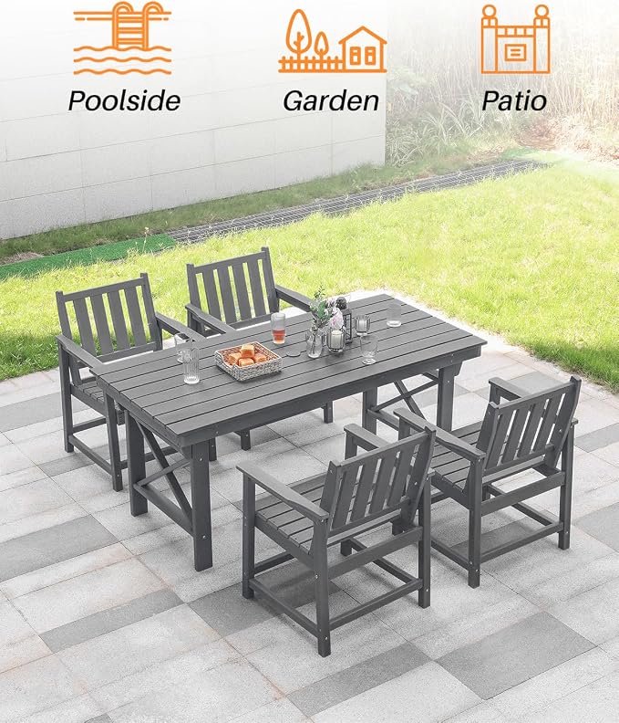 HDPE Outdoor Dining Set of 6, Patio Dining Table Set - Image 6
