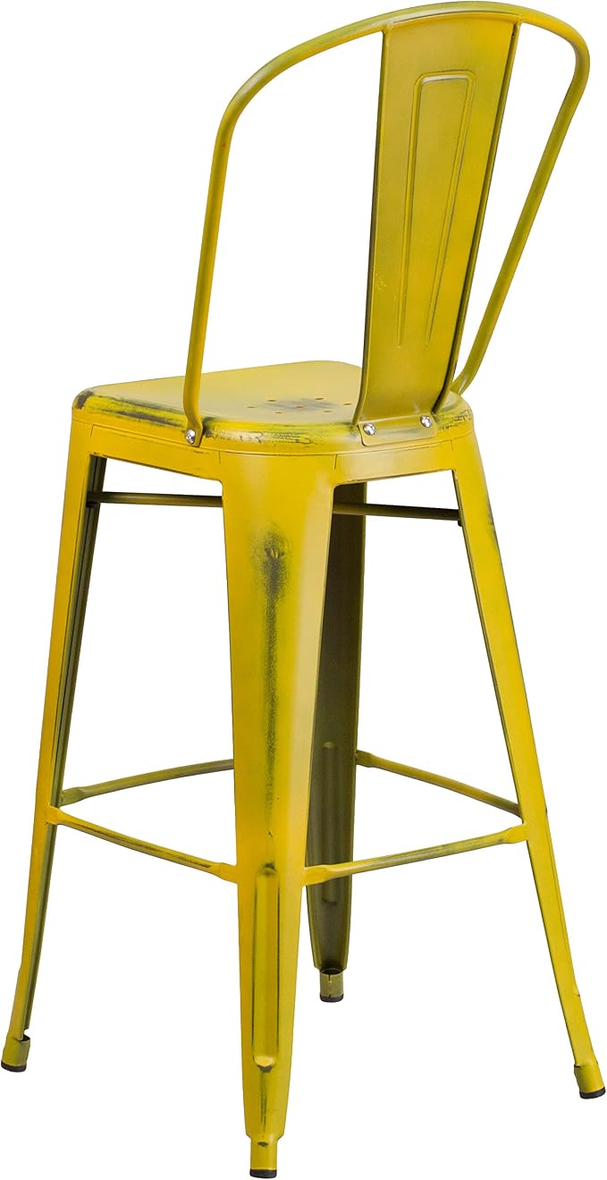 EMMA + OLIVER Commercial Grade 30" H Distressed Yellow Metal Indoor-Outdoor - Image 7