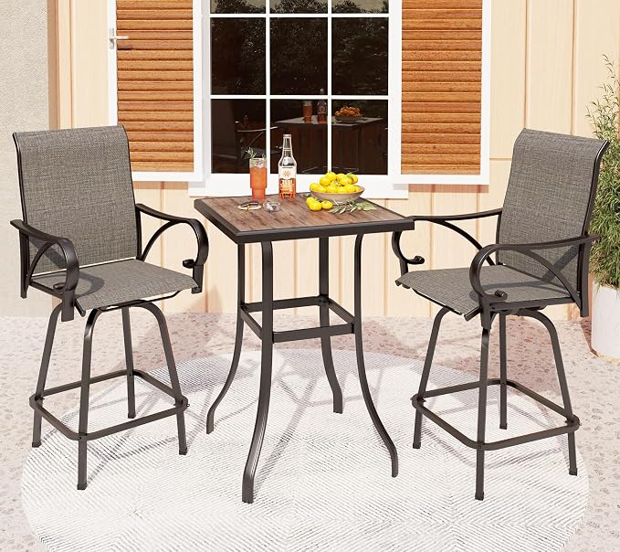 PHI VILLA Outdoor Patio Swivel Bar Set of 3, Textilene Furniture Bistro Set by PHIVILLAThepioneerofcomfortablehouseholdsupplies