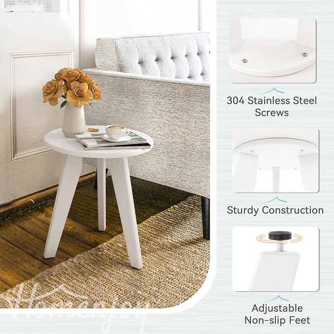 HDPE White Round Outdoor Table, Weather-Resistant, 15.8x15.8x16.7 inches - Image 5