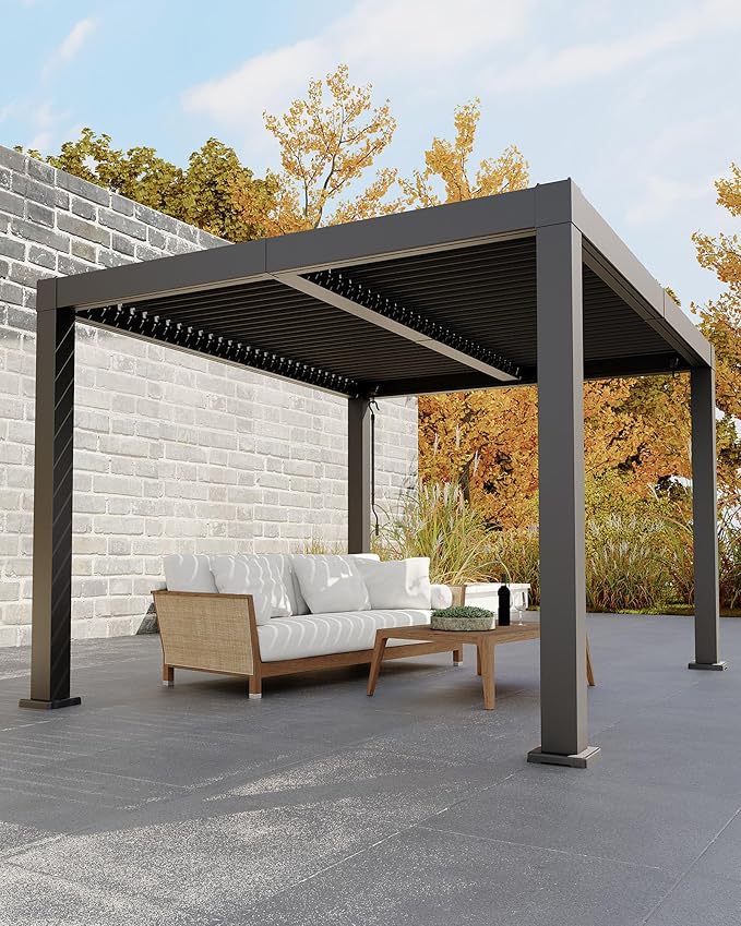 Garveelife All-Aluminum Louvered Pergola 10 ft x 12 ft, Outdoor Pergola by GarveeLife