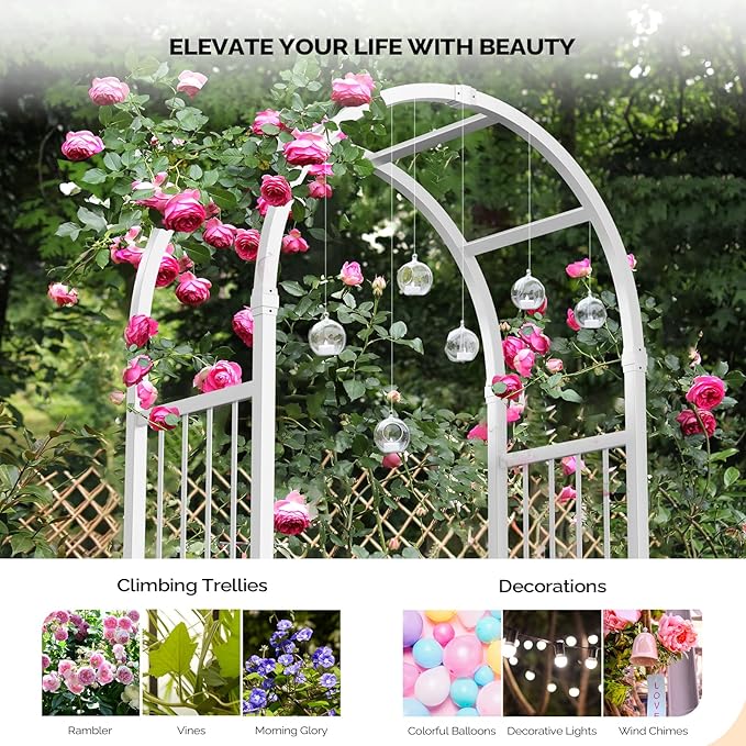 VINGLI Garden Arbor with Gate, PVC Frame Trellis Garden Arch - Image 6