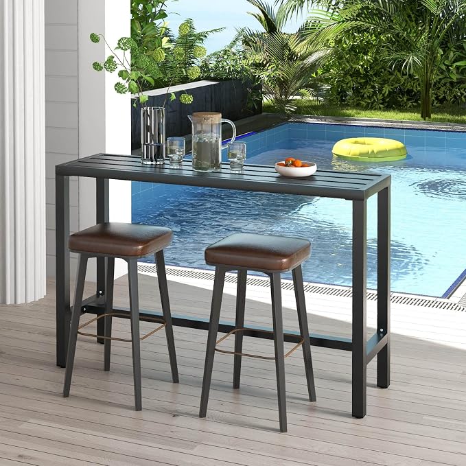 COSTWAY Outdoor Bar Table 55-inch Wide, Narrow Counter Height Dining Table - Image 9