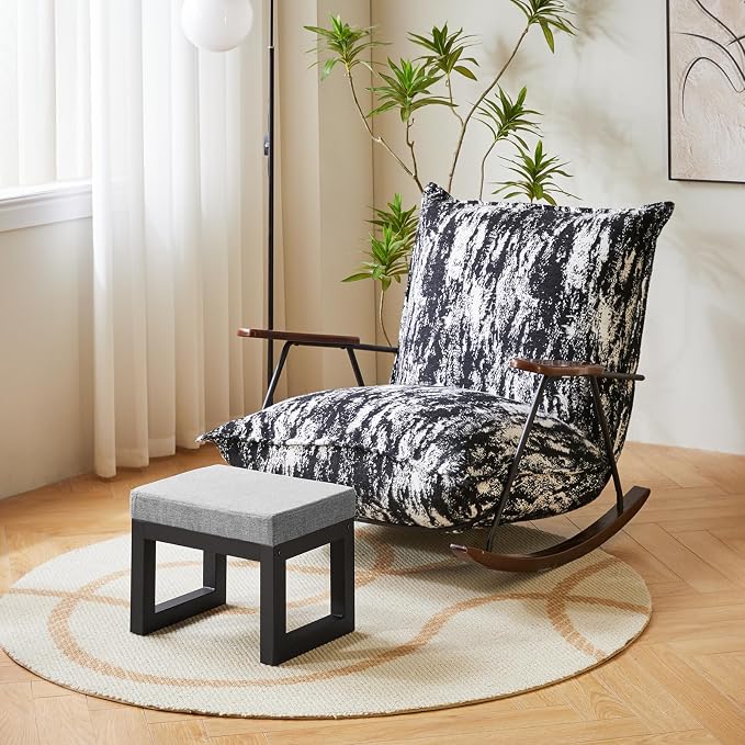 IBUYKE 16 Inch Small Foot Stool Ottoman, Rectangle Linen Foot Rest - Image 7