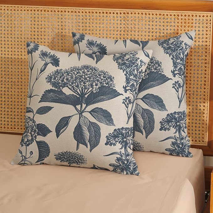 Navy Blue Pillow Covers 16x16 Inch 2 Pcs Boho Vintage Floral Decor Throw - Image 2